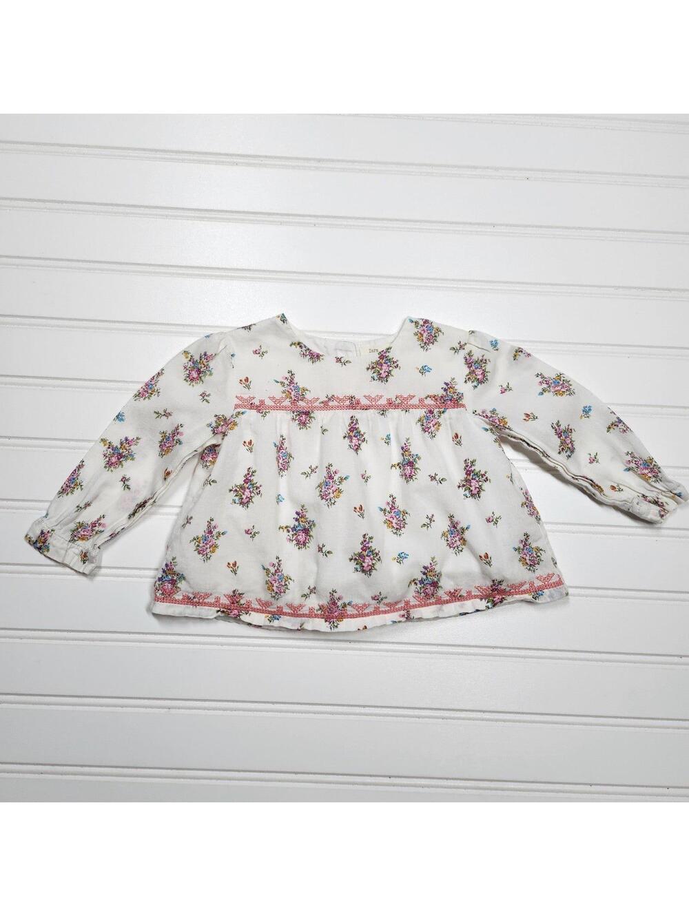 Zara Mini Baby Floral Print Long Sleeve Top with Button Back Size 3/6